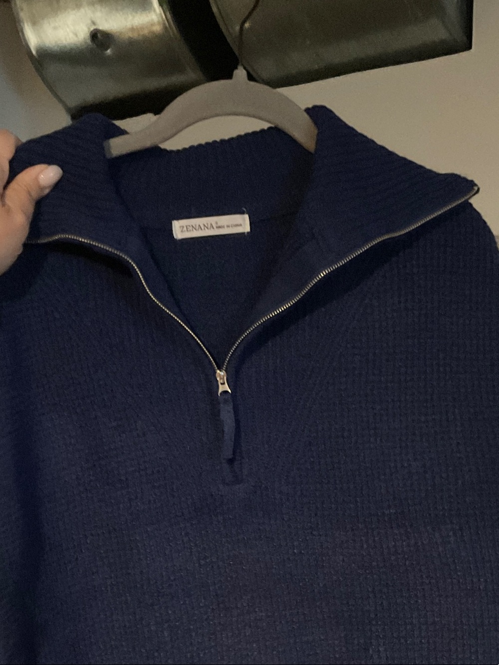Zenana Outfitters Men’s Navy Zip-Neck Knit Sweater